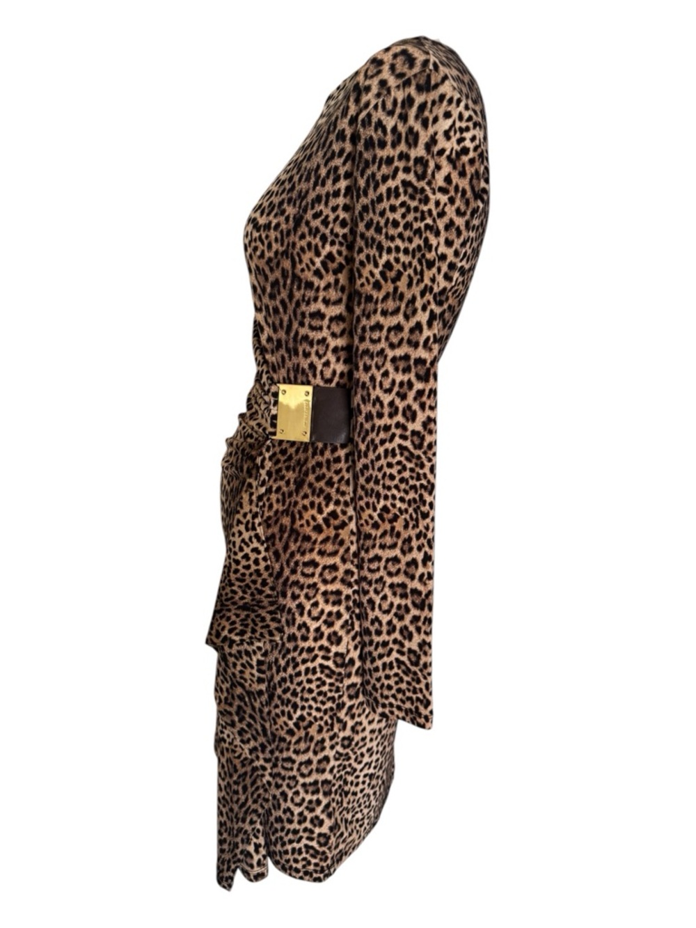 Michael Kors Leopard Print Logo Plate Faux Wrap Dress‎